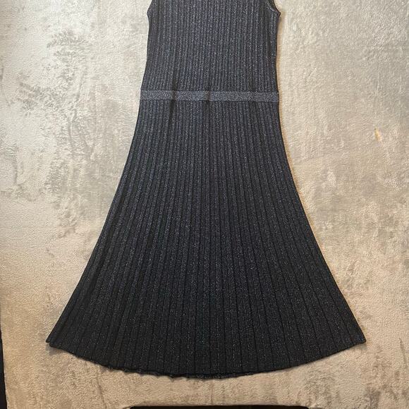 Banana Republic Lustro Metallic Sweater‎ Dress Navy Metallic Stripes Medium New - Picture 2 of 9